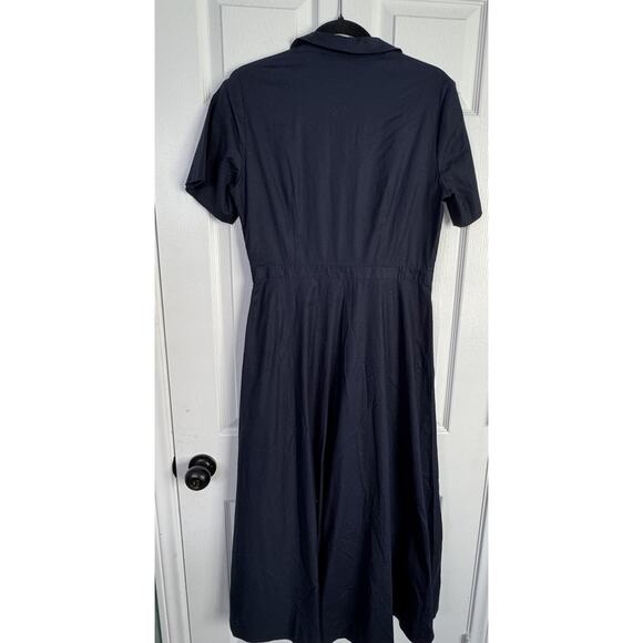 NWT Reformation ISADORA navy blue midi length short sleeve full wrap Size 10 - Picture 13 of 15